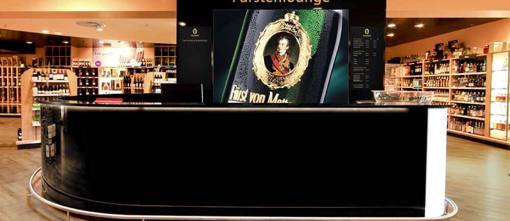ISINGERMERZ, Werkstatt, Thekenbau, Henkell Sektkellerei, Fürst von Metternich Theke, Baranlage, Verkostungsanalge, Fürstenlounge, Karstadt-Filiale, Wiesbaden, Corporate Design