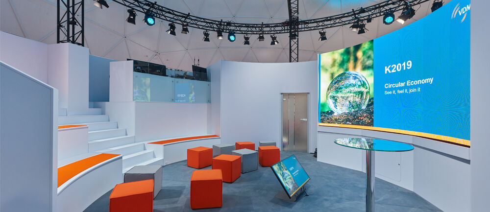 Messebau ISINGERMERZ, VDMA, Messe K, Nachhaltigkeit, Kreislaufwirtschaft, Messestand, Eventbau