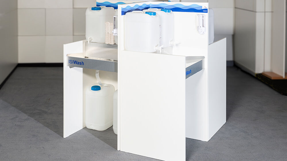 isiwash, mobile waschbecken, hygiene, waschbecken, hygienestation, schulen, corona, infektionsschutz, wiesbaden, isingermerz