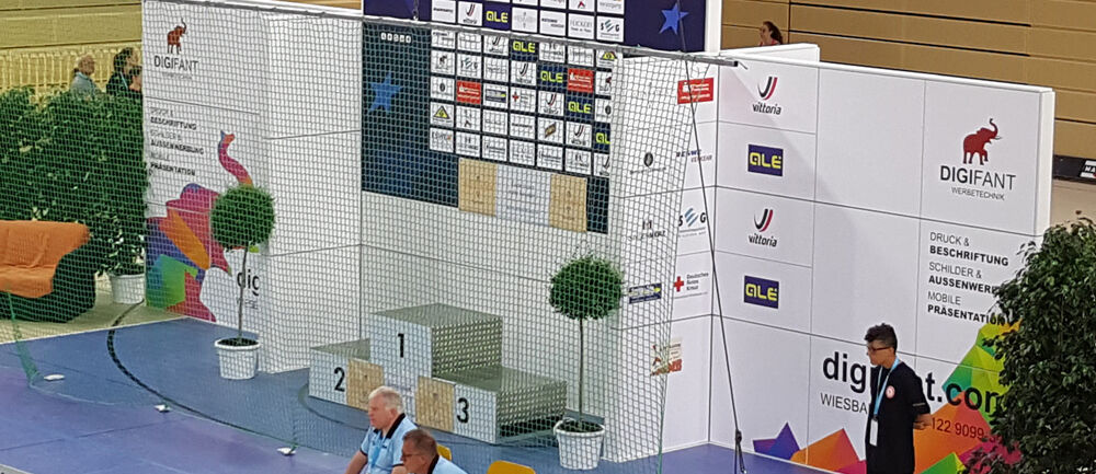 Digifant, Werbetechnik, Radsport EM, Wiesbaden, Werbebande, Hallenrad-EM, Kunstradfahrer, Radballer, Werbetafel